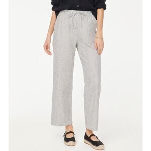 J.Crew Linen Blend Slim Wide Leg Drawstring Pants 14 Black White Striped Relaxed